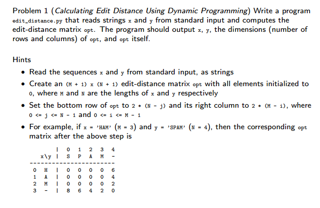 Solved Problem 1. (Calculating Edit Distance Using Dynamic | Chegg.com