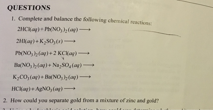 Solved Complete And Balance The Following Chemical Reaction