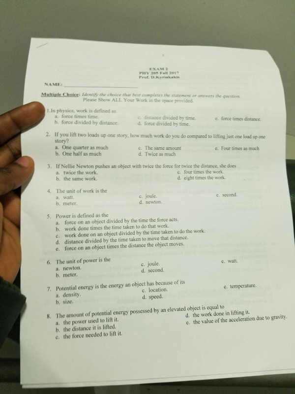 Solved EXAM 2 Prof. D.Kyriakakis NAME: Multiple Choiss: | Chegg.com