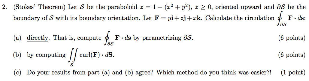 (Stokes' Theorem) Let S be the paraboloid z = 1 - (x2 | Chegg.com