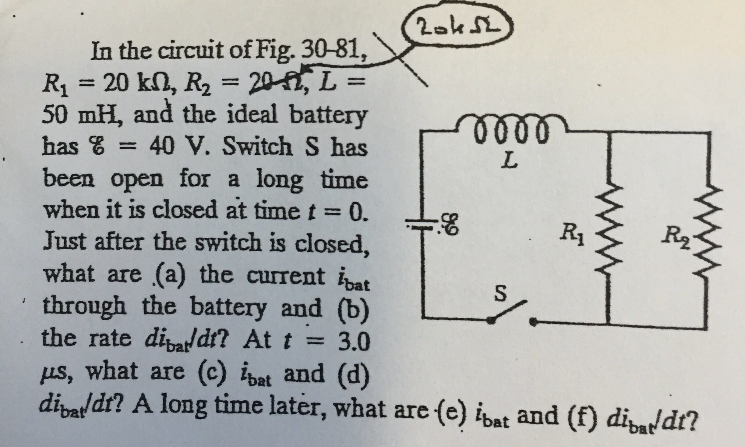 Solved In the circuit of Fig. R1 = 20 kohm, R2 = 20 ohm, 50