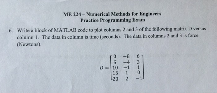 Solved Write a block of M ATLAB code to plot columns 2 and 3 | Chegg.com