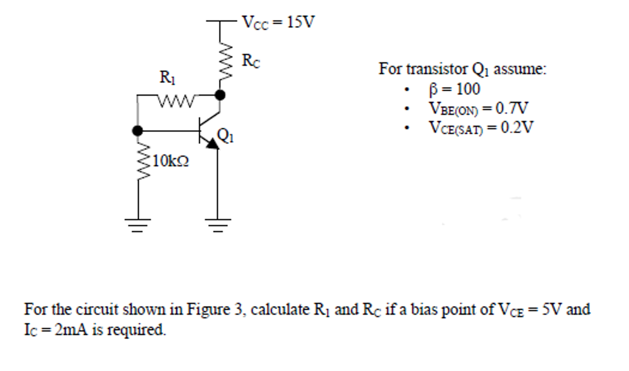 Solved For transistor Q_1 assume beta= 100 V_BE(ON) =