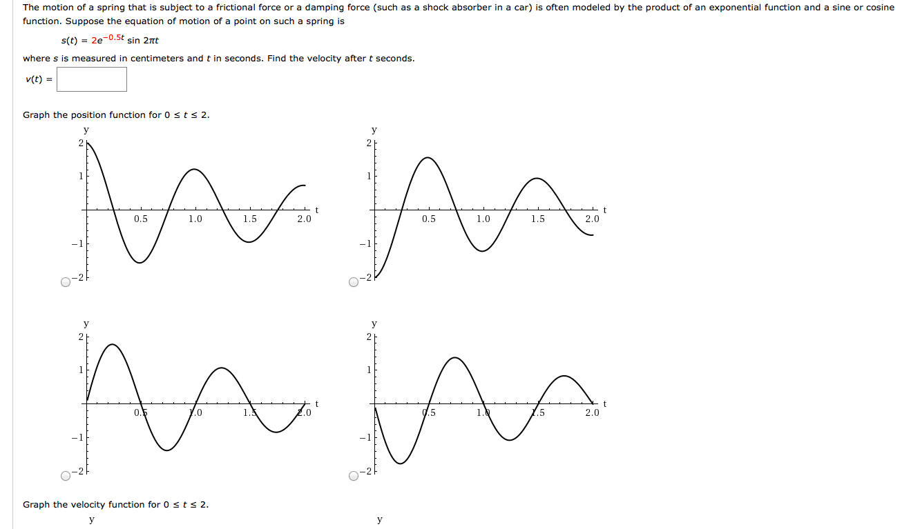 Solved Calculus question: The motion of a spring that is | Chegg.com