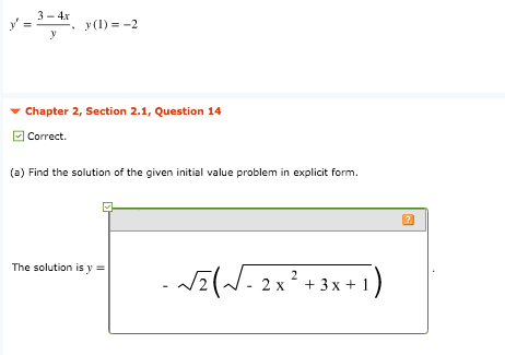 Solved 3-4r Chapter 2, Section 2.1, Question 14 回Correct | Chegg.com