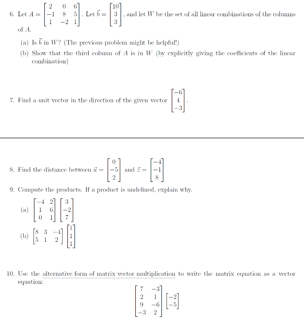 Solved 10 1 8 5. Letb-3 and let W be the set of all linear | Chegg.com