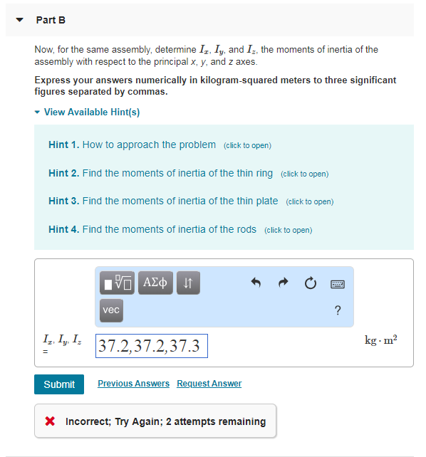 Solved Part B Now, for the same assembly, determine I, Iy, | Chegg.com