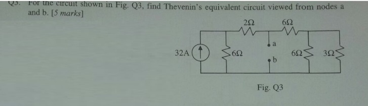 Solved . For the circuit shown in Fig. Q3, find Thevenin's | Chegg.com