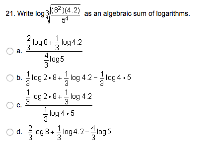 Solved 21. Write log3(8? 14.2) as an algebraic sum of | Chegg.com