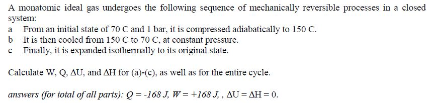 Solved A Monatomic Ideal Gas Undergoes The Following | Chegg.com