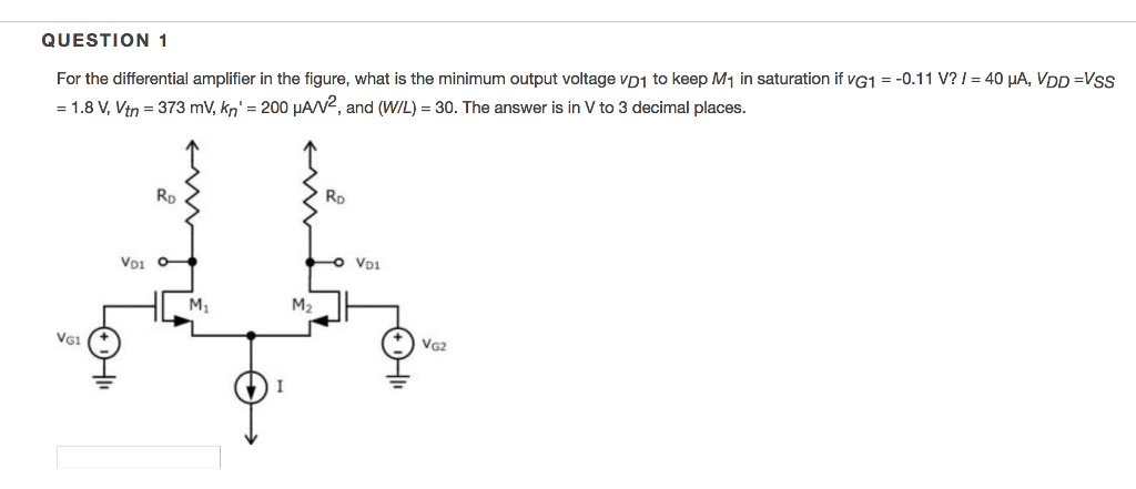 Solved QUESTION 1 For the differential amplifier in the | Chegg.com