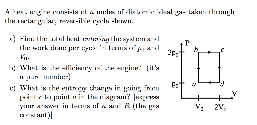 Solved A Heat Engine Consists Of N Moles Of Diatomic Ideal | Chegg.com