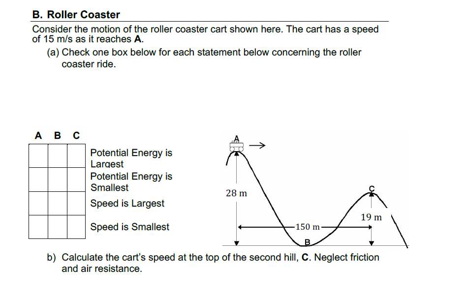 Solved B. Roller Coaster Consider the motion of the roller Chegg