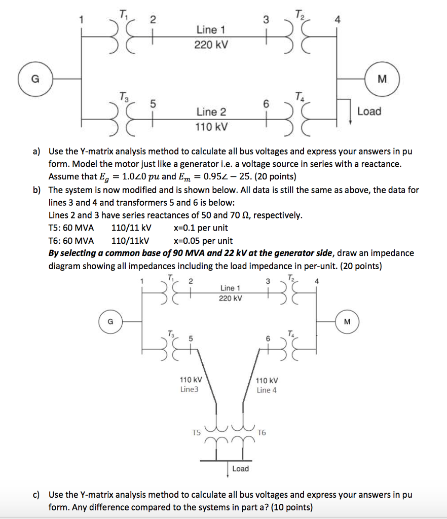 Solved 3 4 Line 1 220 kV TA Load Line 2 110 kV a) Use the | Chegg.com