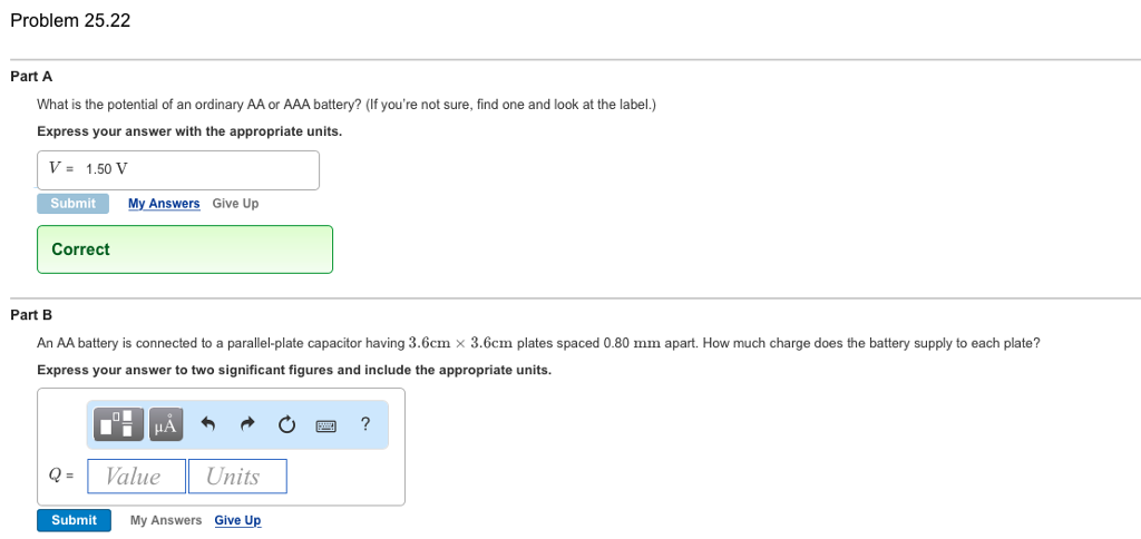 Solved: An AA Battery Is Connected To A Parallel-plate Cap... | Chegg.com