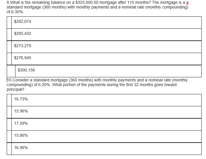 Solved 8.What is the remaining balance on a 325,000.00