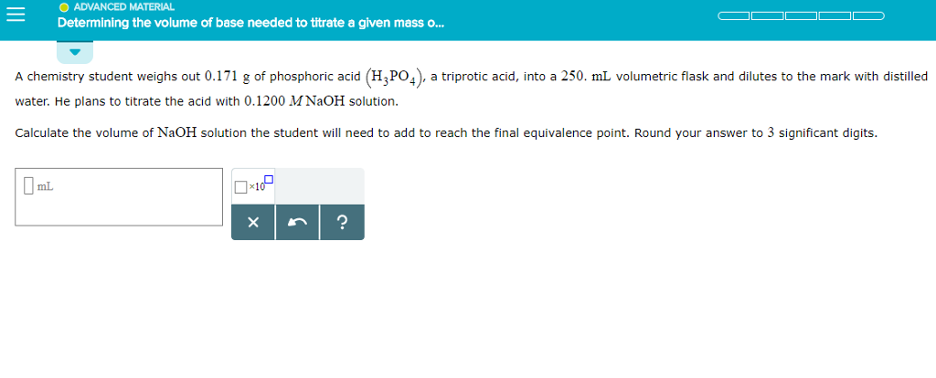 Solved O ADVANCED MATERIAL Determining the volume of base | Chegg.com