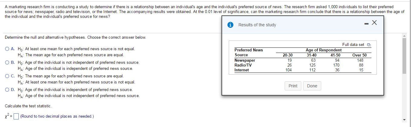 Solved A marketing research firm is conducting a study to | Chegg.com