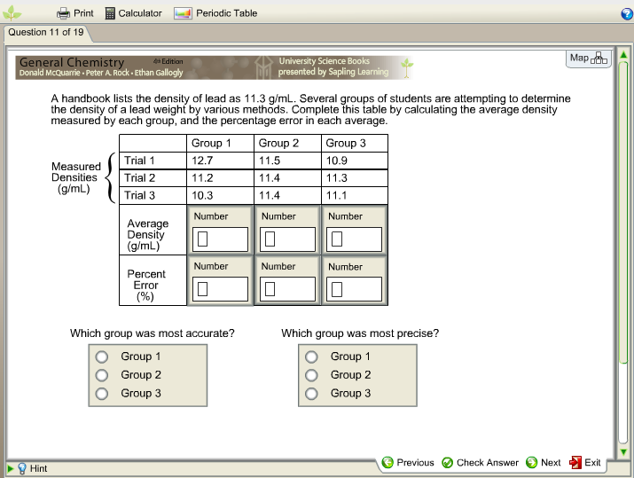Solved A handbook lists the density of lead as 11.3 g/mL.