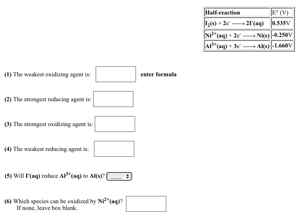 Solved i The Weakest Oxidizing Agent Is 2 The Strongest Chegg