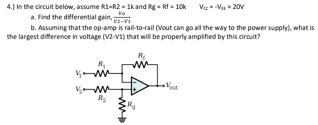 Solved 4.) In the circuit below, assume R1=R2 = 1k and Rg = | Chegg.com