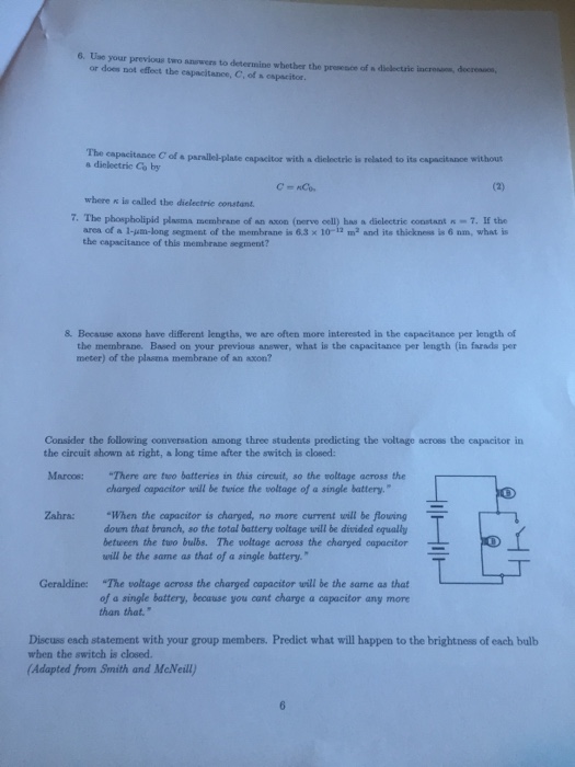 Solved Capacitors and Capacitor Curcuits worksheet, help!