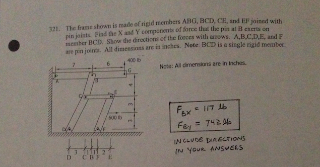 Solved 321. The frame shown is made of rigid members ABG, | Chegg.com