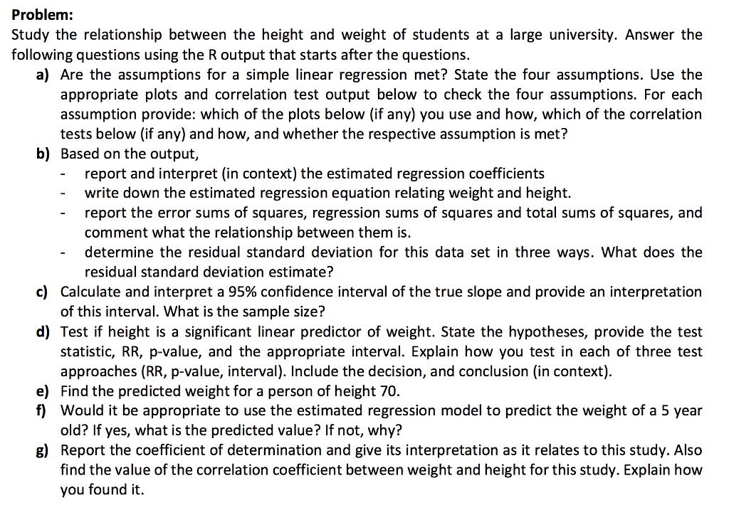 Solved Problem: Study the relationship between the height | Chegg.com