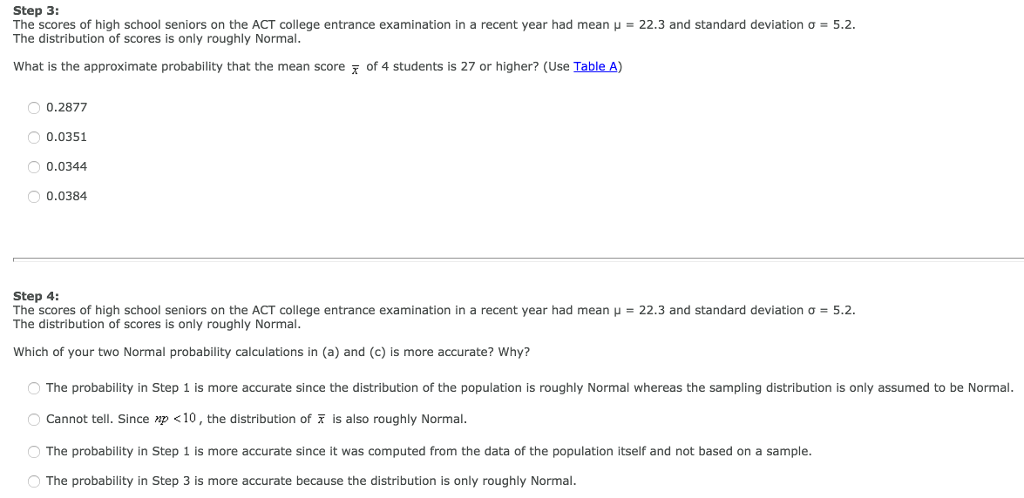 Solved Step 1: The scores of high school seniors on the ACT | Chegg.com