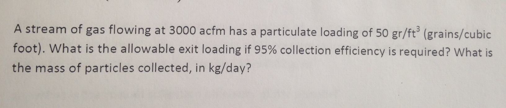 Solved A stream of gas flowing at 3000 acfm has a | Chegg.com