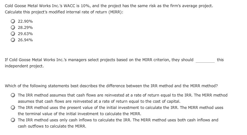 the internal rate of return and net present value methods