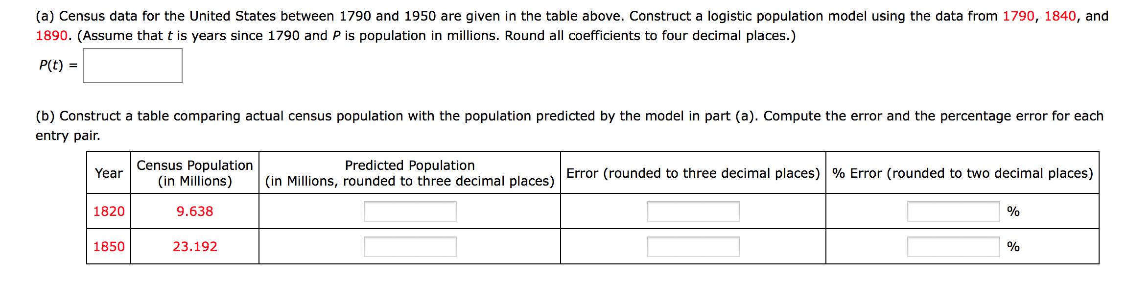 Solved Consider The Following. Census Data For The United | Chegg.com