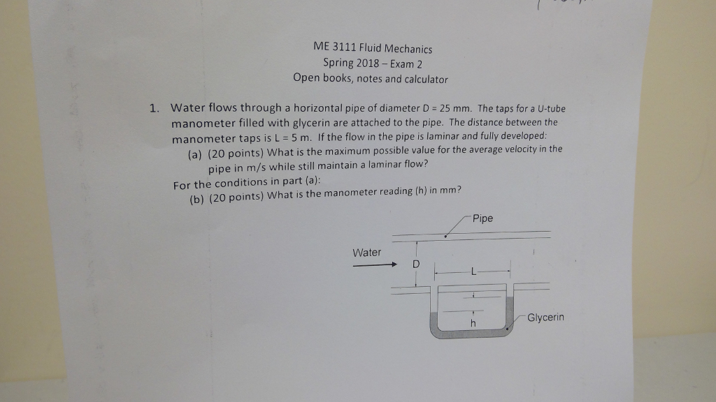 Solved ME 3111 Fluid Mechanics Spring 2018Exam 2 Open