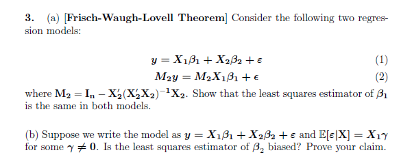 Solved Consider the following two regression models: y = | Chegg.com