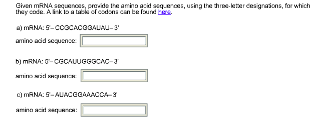Solved: Given MRNA Sequences, Provide The Amino Acid Seque... | Chegg.com