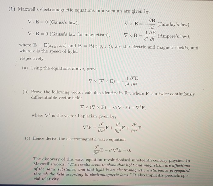 Solved (1) Maxwell's Electromagnetic Equations In A Vacuum | Chegg.com