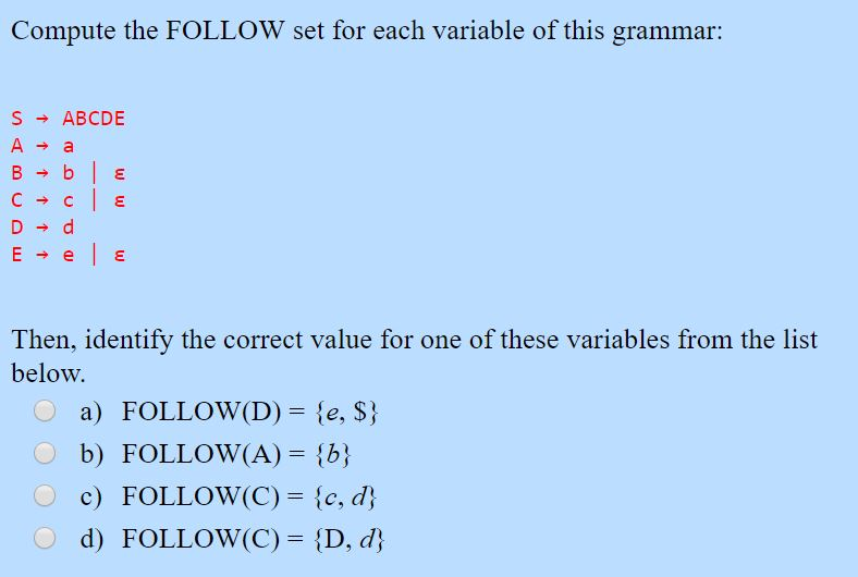 Solved Compute The FOLLOW Set For Each Variable Of This | Chegg.com