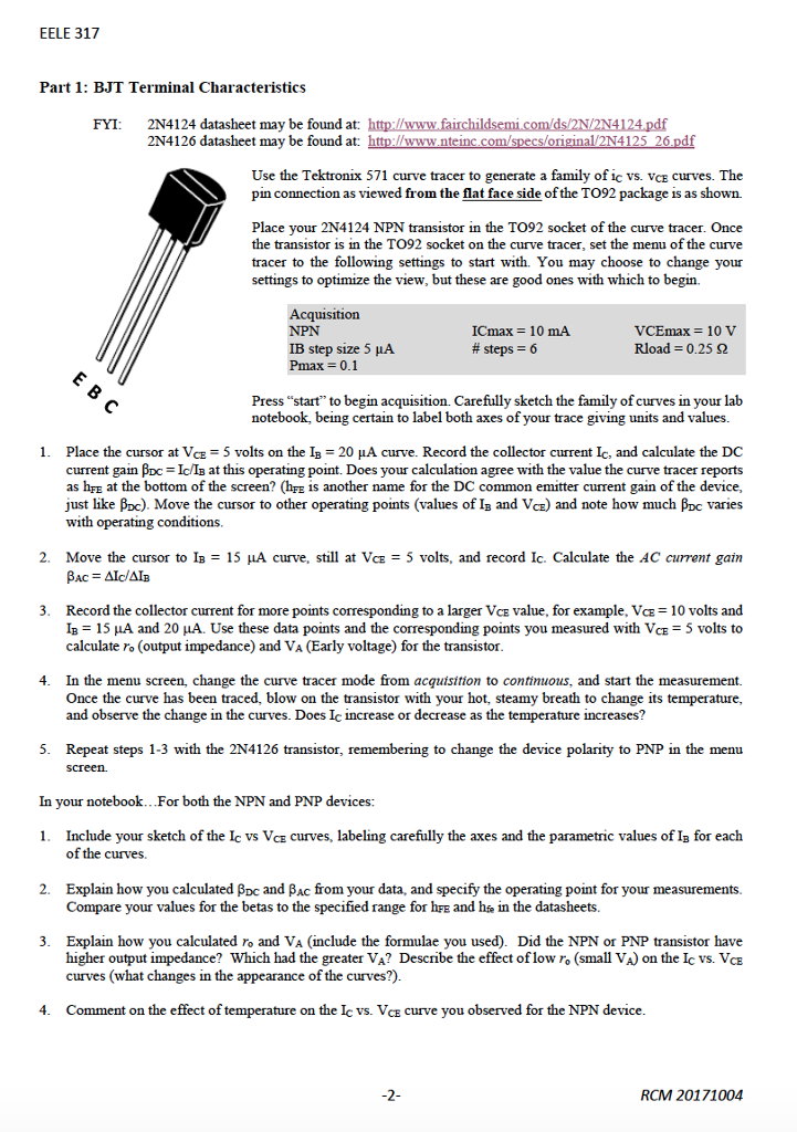 EELE 317 Lab 6 Bipolar Junction Transistor Biasing