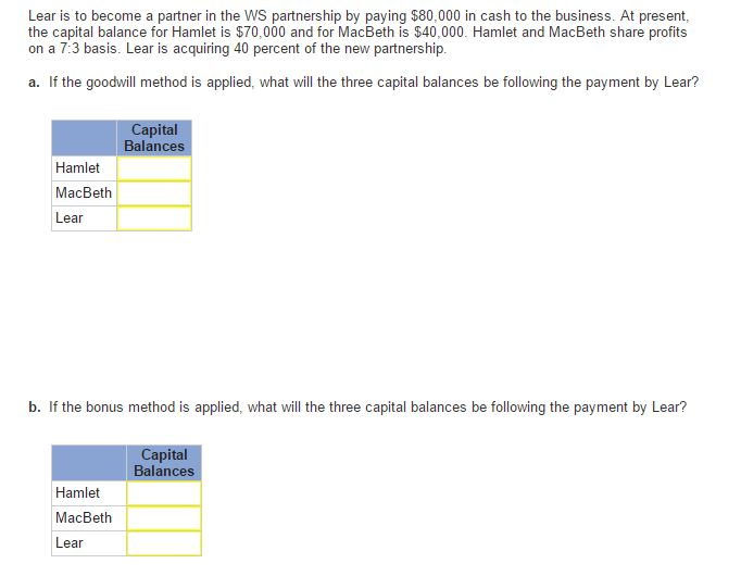 Solved Lear is to a partner in the WS partnership by