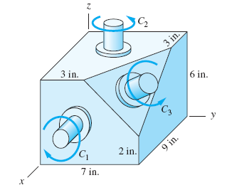 Image for determine the couple-vector that is equivalent to the three couples acting on the gear box, given that c1 =