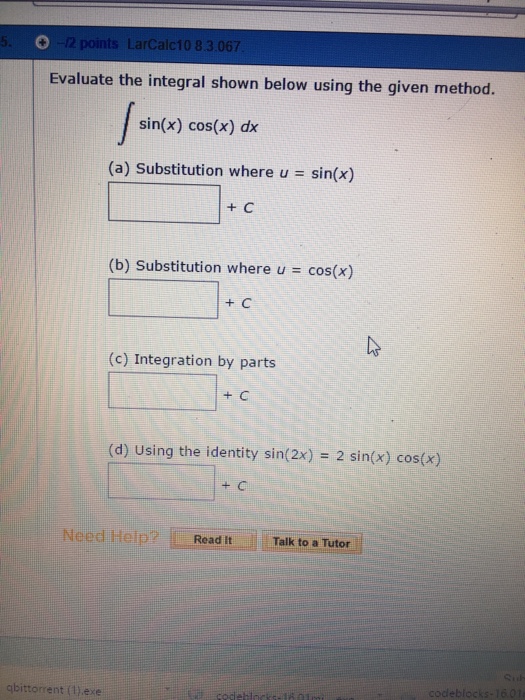 Solved Evaluate The Integral Shown Below Using The Given | Chegg.com