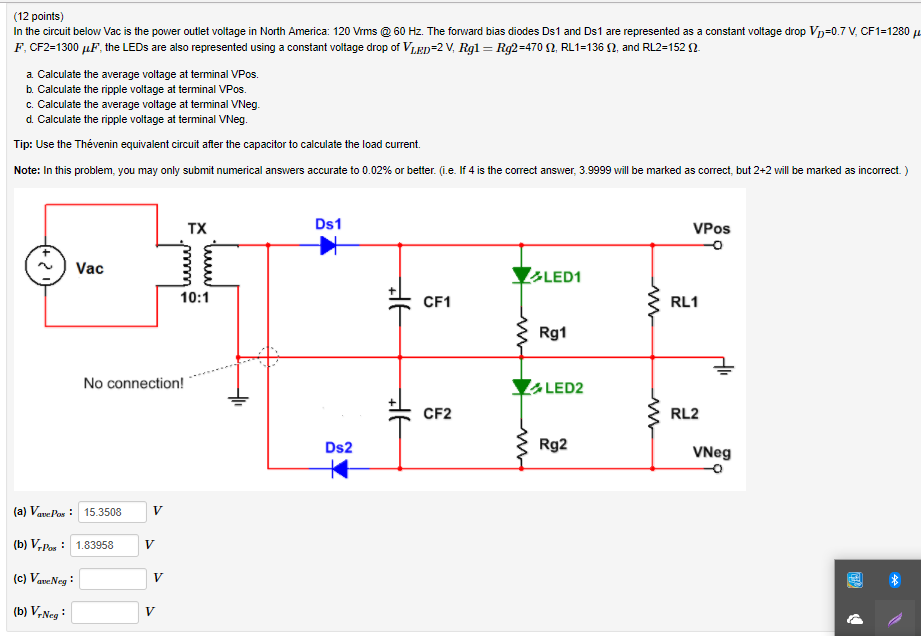 Solved (12 points) In the circuit below Vac is the power