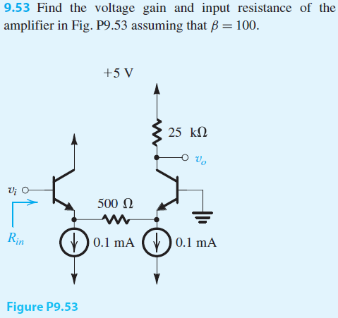 Solved Find the voltage gain and input resistance of the | Chegg.com