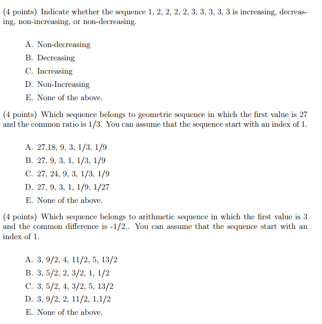 Solved (4 points) Indicate whether the sequence 1, 2, 2, 2, | Chegg.com