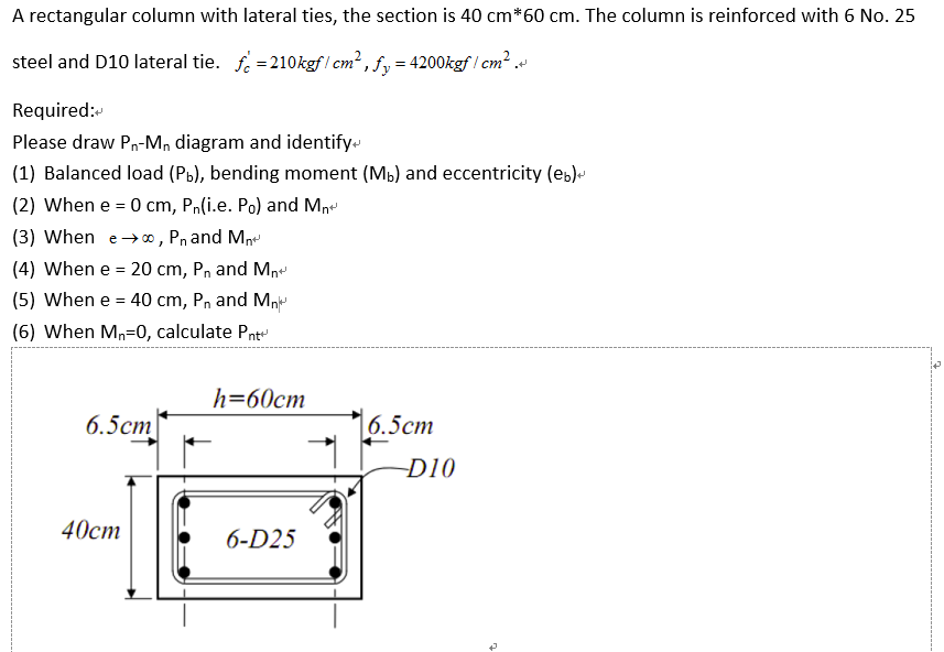 A rectangular column with lateral ties, the section | Chegg.com