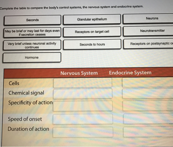Solved Complete the table to compare the body's control