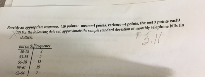 Solved For the following data set, approximate the sample | Chegg.com