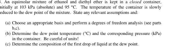 Solved An equimolar mixture of ethanol and diethyl ether is | Chegg.com