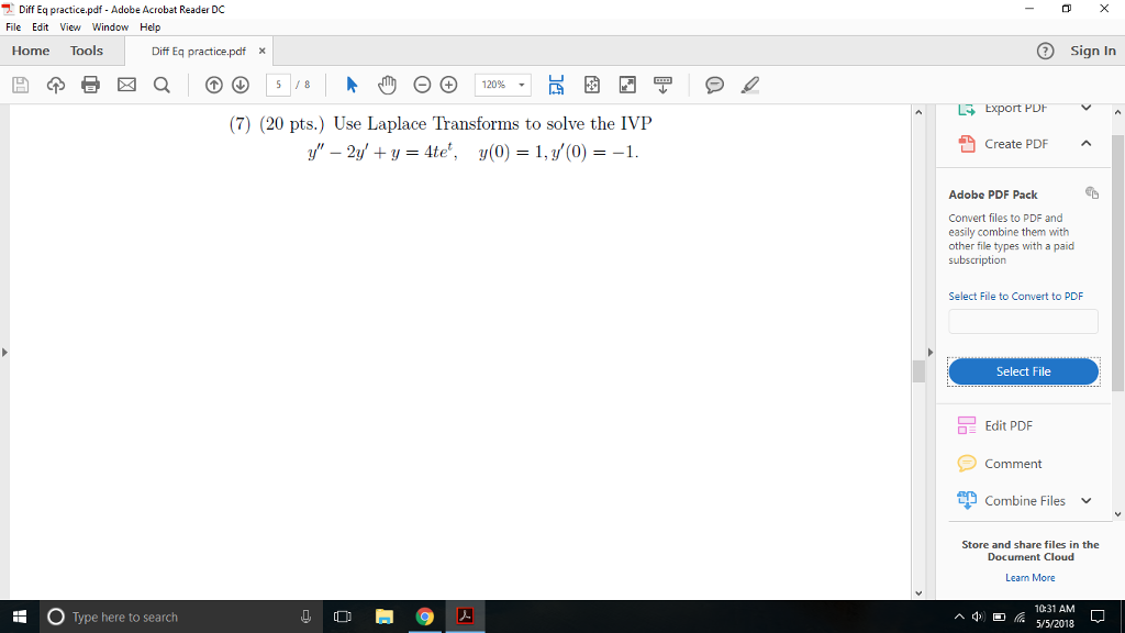 Solved Diff Eq practice.pdf. Adobe Acrobat Reader DC File | Chegg.com