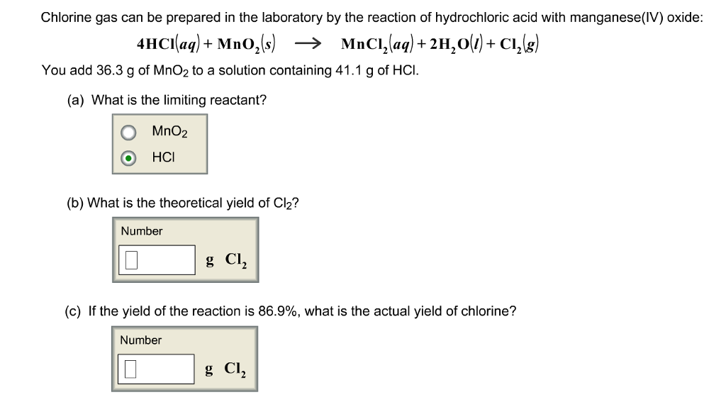 Solved Chlorine gas can be prepared in the laboratory by the